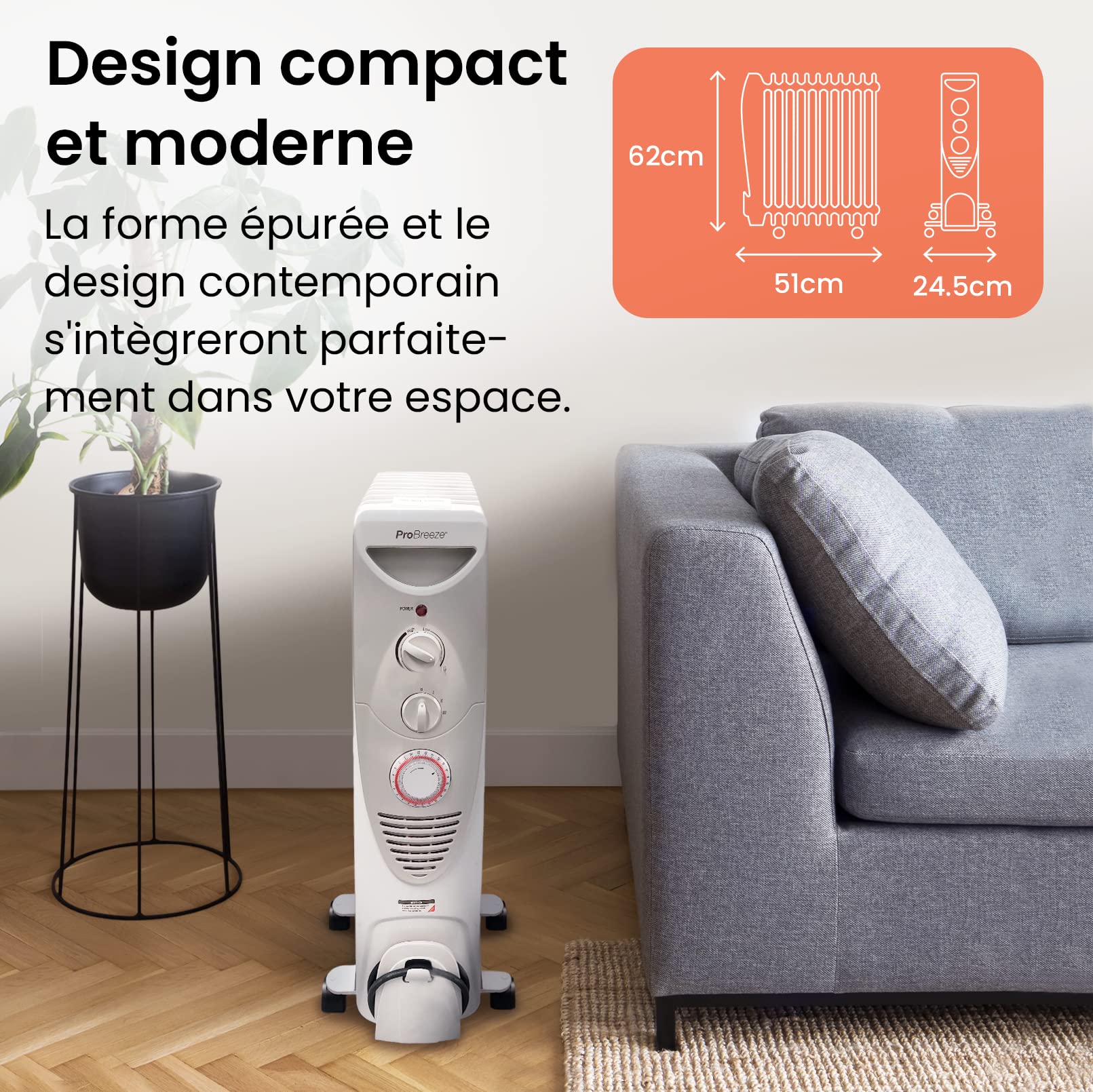 Pro Breeze 2500W Oil Bath Heater, 11 Pieces, Portable Electric
